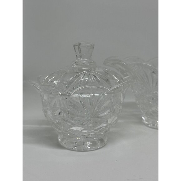 VTG Clear Cut Glass Sugar & Creamer Set | Scalloped Edge Pressed Crystal 4.5" - Picture 2 of 4